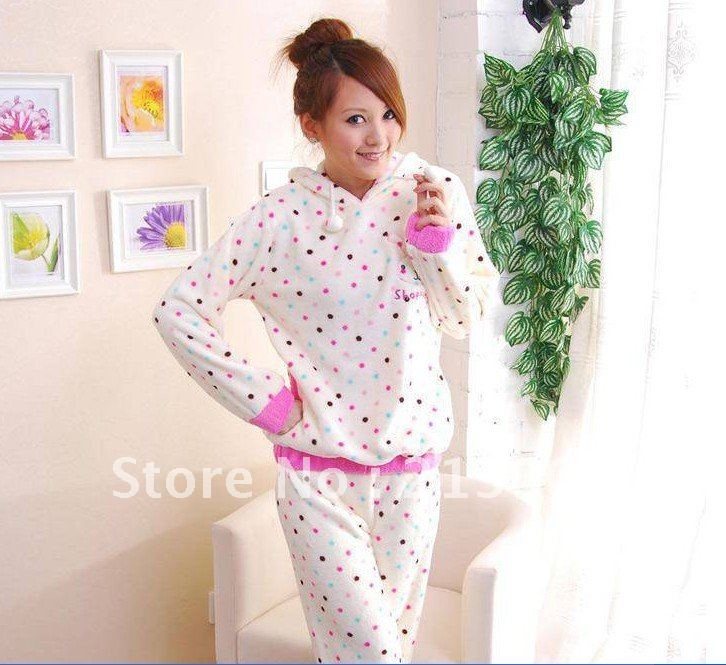 FREE SHIPPING  plus size cartoon cute  thickening coral fleece Pajamas  M78,  women's sleepwear