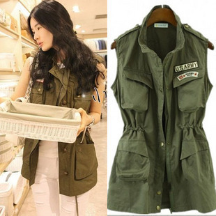 Free Shipping! Plus size casual military tooling long design female vest outerwear