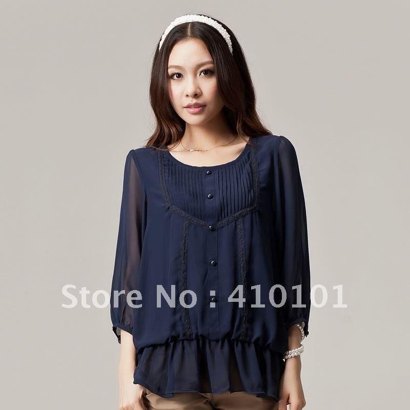 Free shipping Plus size clothing 2012 ladies' pleated loose chiffon blouse