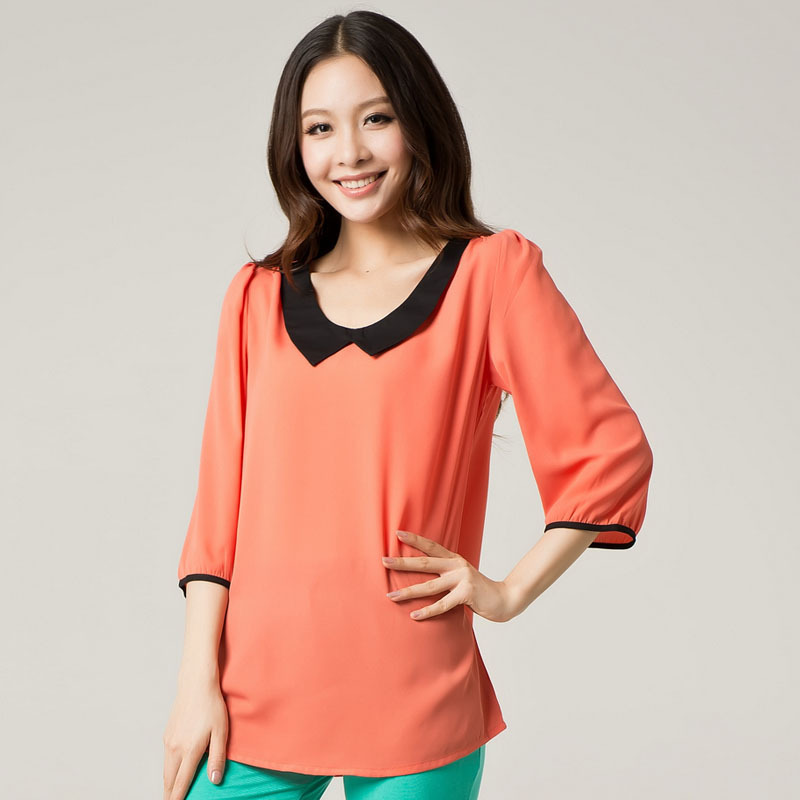 Free shipping  Plus size clothing 2012 summer OL turn-down collar  elegant chiffon shirt