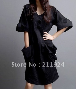 Free shipping Plus size clothing mm plus size one-piece dress Women slim V-neck casual one-piece dress