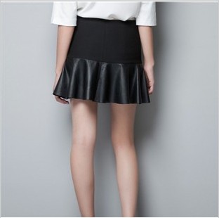 Free shipping Plus size female slim hip skirt PU miniskirt slim bust skirt suit short skirt basic leather skirt