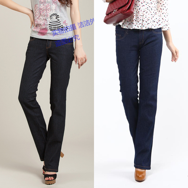 Free Shipping Plus size female women's thin fashion thin bell-bottom jeans trousers