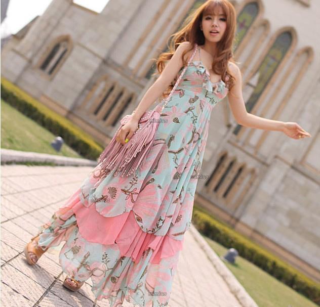 Free shipping   Plus size new arrival long design bohemia full dress fashion over-the-knee one-piece dress beach dress