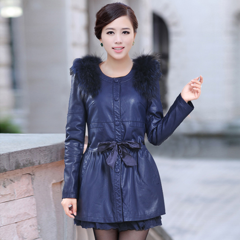 Free Shipping Plus size outerwear 2012 thermal PU thick wadded jacket slim lace plus cotton patchwork leather clothing female