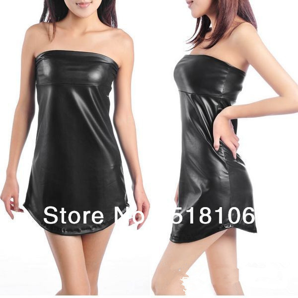 Free shipping plus size pu-leather black sexy&club ladies' stomacher women's mini dresses clothing wholesaler