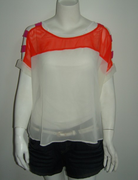 free shipping Plus size strapless color block t-shirt chiffon shirt twinset white spaghetti strap