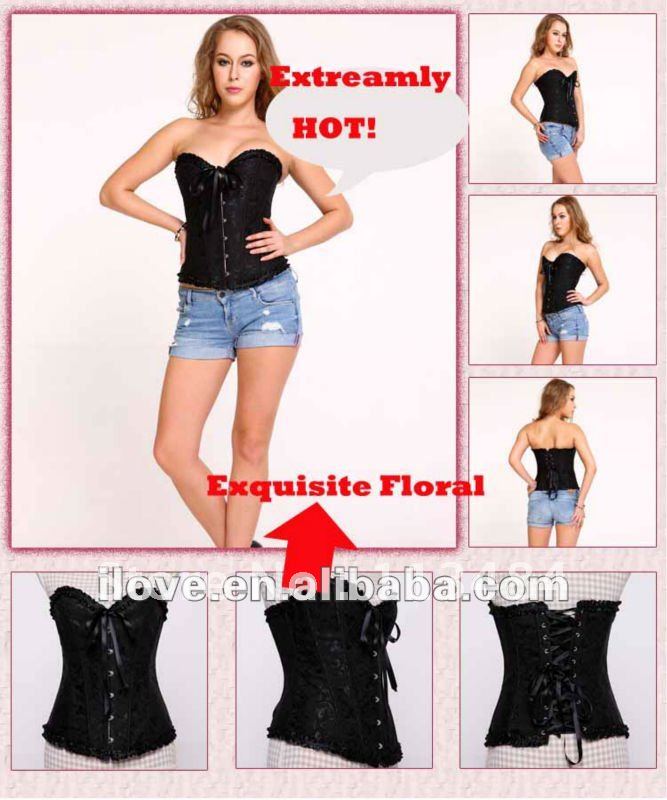 Free Shipping!Plus Size Strapless Jacquard Floral Bustier Wholesale And Retail with T-thong DH819