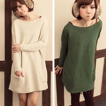 Free shipping Plus size women's clothing autumn xxxxl  winter pullover sweater batwing sleeve loosebig sweater dress for women