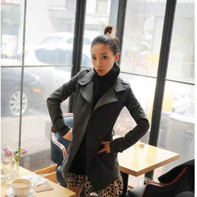 Free shipping plus size women stand collar wool coat slim thin wowed medium-long overcoat trench dark grey XL-XXXXL