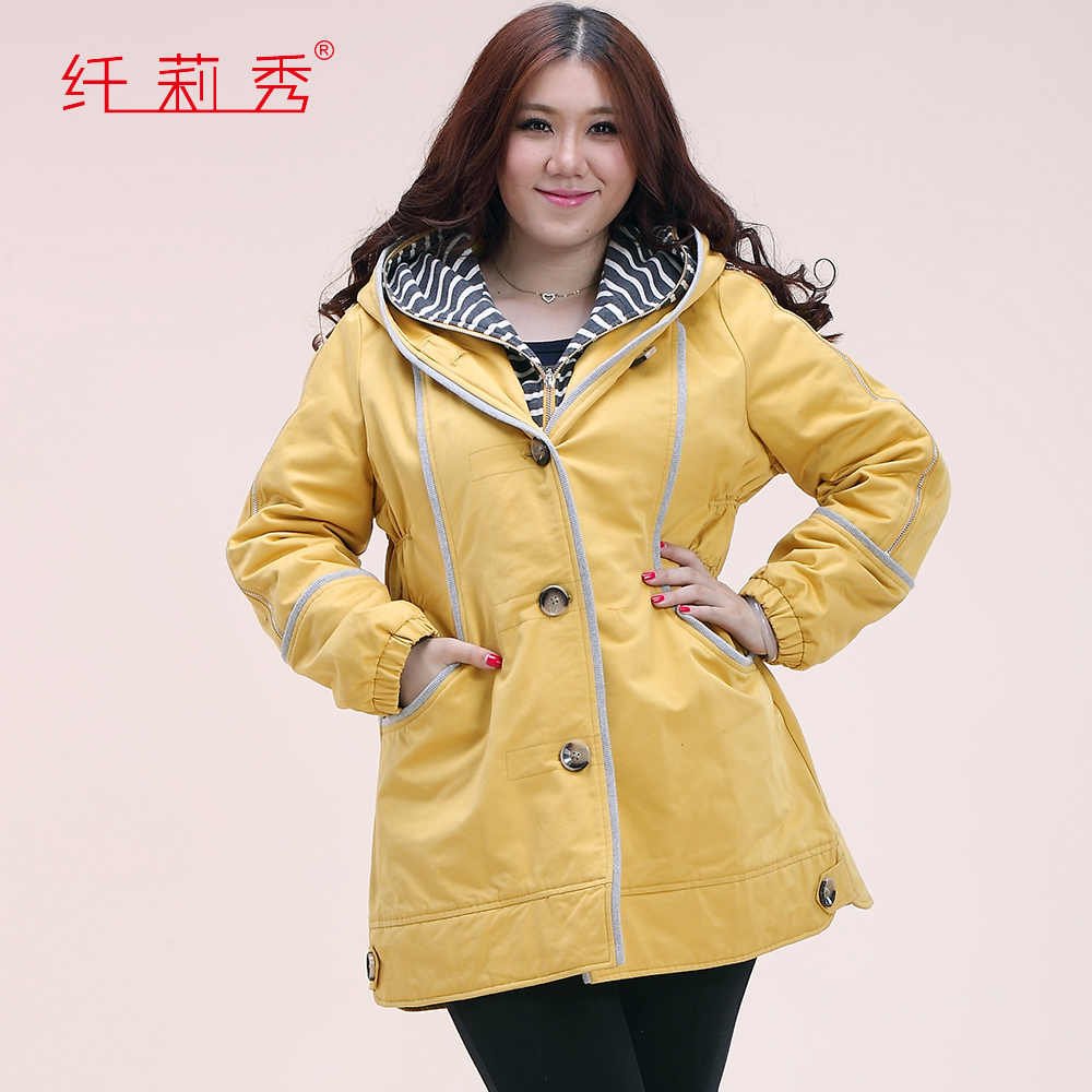 Free shipping plus size women two piece coat faux  winter thickening loose cotton-padded  hood wadded parka yellow balck L-XXXL