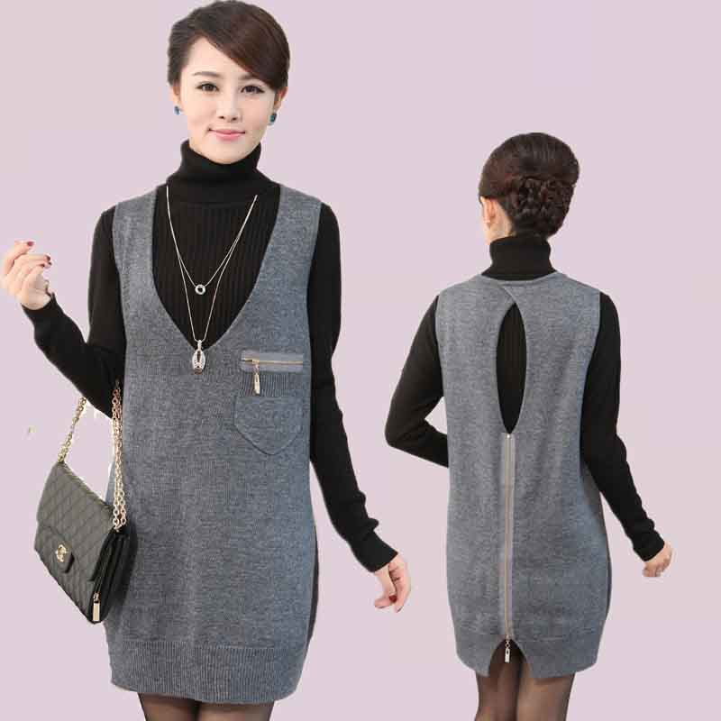 free shipping Plus size woven vest sweater dress all-match pullover slim cashmere vest one-piece dress