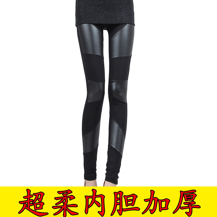 free shipping Plus velvet thickening legging super soft patchwork faux leather legging trousers female