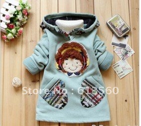 Free Shipping  Pockets of children's clothing girl children sweater fleece coat and long sections ok308