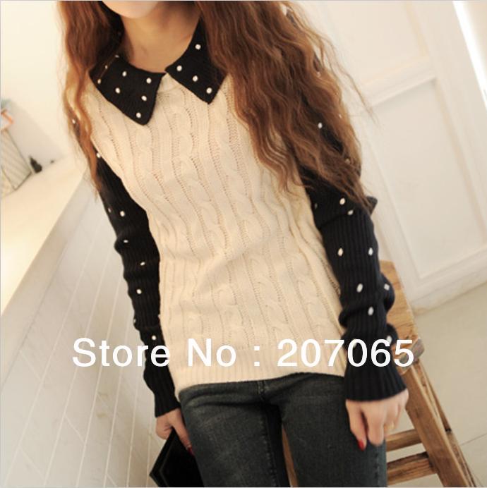 Free shipping point stitching sweater bottoming shirt ,women sweater, ladies' sweater 4 colour