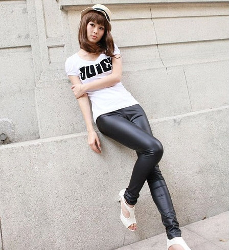 Free shipping Popular global black faux leather legging faux leather pants lengthen edition ankle length trousers h1152 p10
