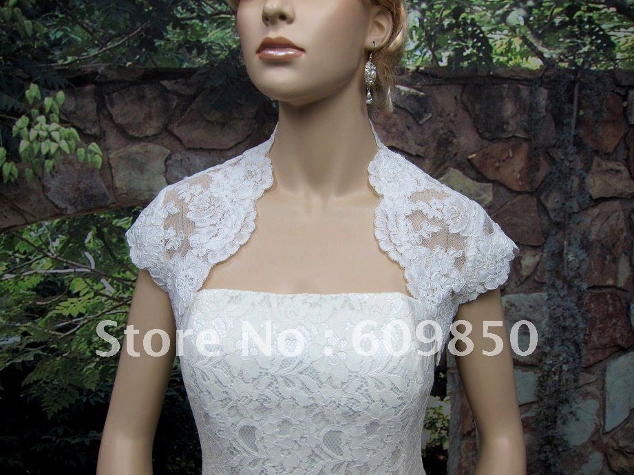 Free shipping popular   short  sleeve  white lace  bridal wedding jacket