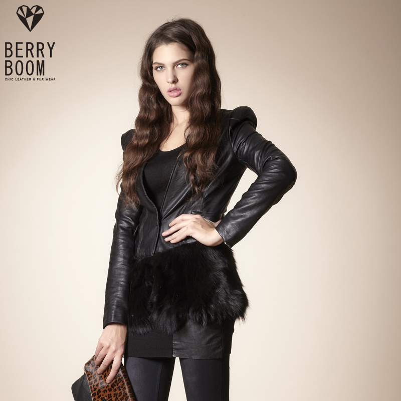 Free Shipping precious garland 2012 slim PU knitted patchwork belt sweep fox female leather clothing outerwear