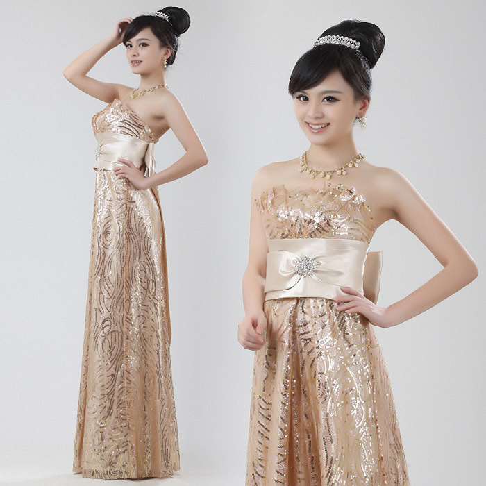 Free Shipping Princess 2013 Long Design Gold The Bride Fashion Evening Dress