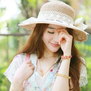 Free shipping! Princess lace bow decoration sun-shading strawhat sun hat beach cap mz043