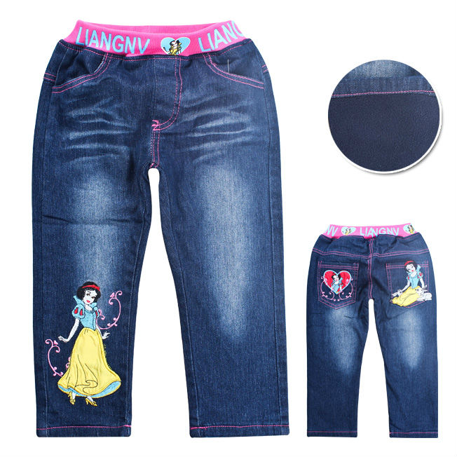 Free Shipping Princess Winter Warm Cartoon girl's pants trousers kids girl jeans/children clothing/brand jeans for baby trouses