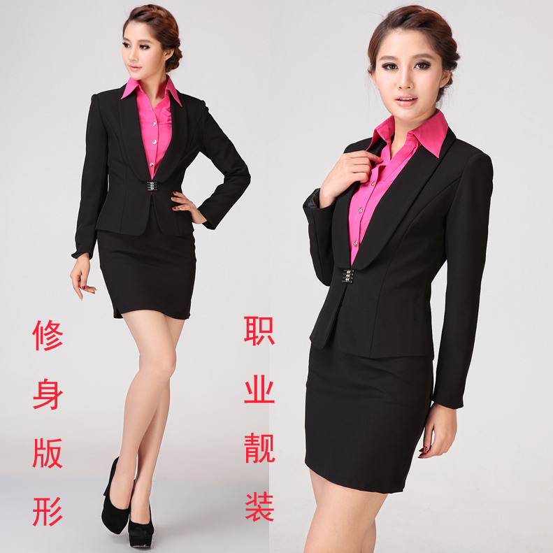 Free shipping Professional women's spring skirt fashion female formal blazer white collar set black work wear