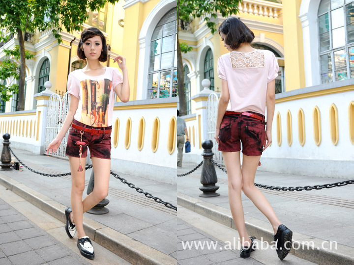 Free shipping promotion 201300 build shorts candy color wash hole lace color jeans, sexy