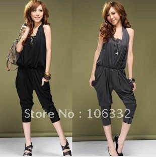 Free Shipping PROMOTION 2pcs/lot Lady's Hot Fashion Halter Design Blouse Jumpsuit Romper Women's jumpsuit overall