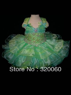 Free Shipping Promotion Green Pink A-Line Halter Beading Flower Girl Gowns Dress 2013 Taffeta Tulle Wedding Girl Dresses
