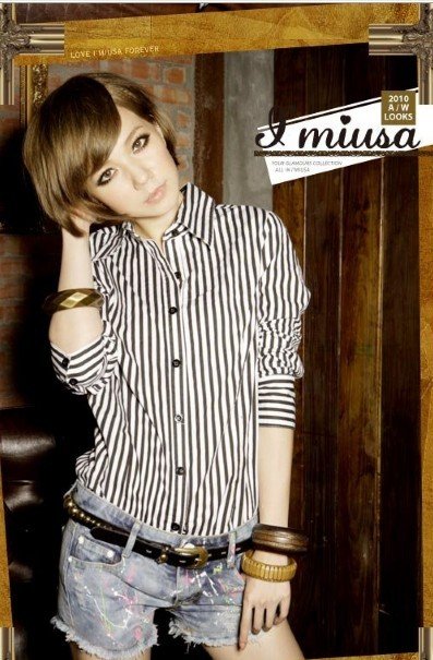 Free shipping,Promotion,Korean Fashion Ladies Stripped long Sleeve Shirt#8019