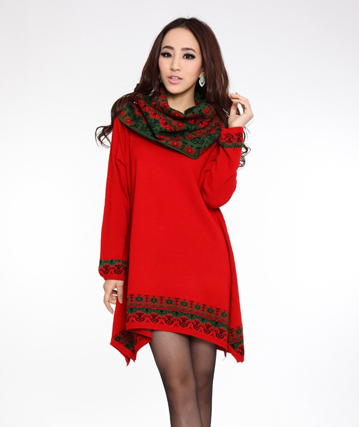 free shipping promotion Loose large size wool dress   ladies  fashion sweater Print  dress #E81190