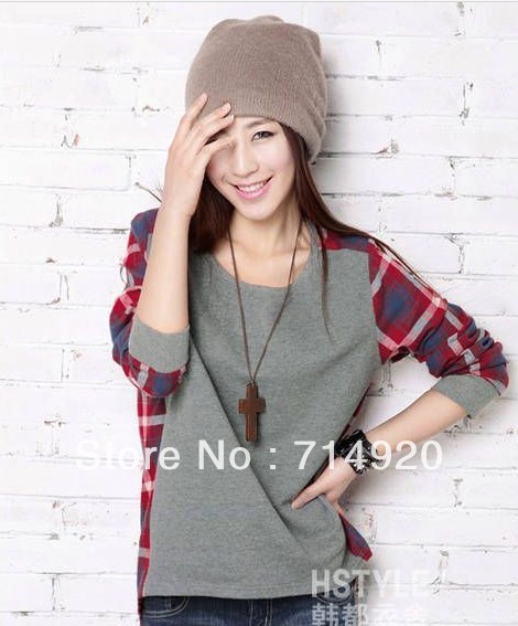 Free shipping promotion New fashion Long Sleeve plaid Bottoming Shirt woman's sweater 8983