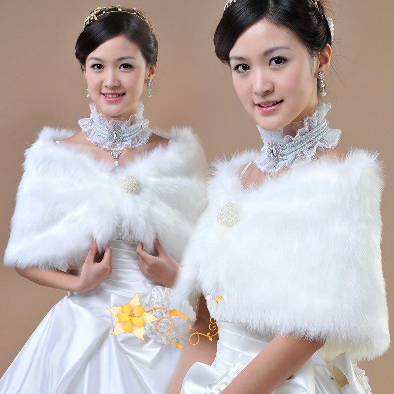 Free shipping promotion new fashion women ladies bridal wedding dress Artificial faux fur shawl cape Pearl button wrap