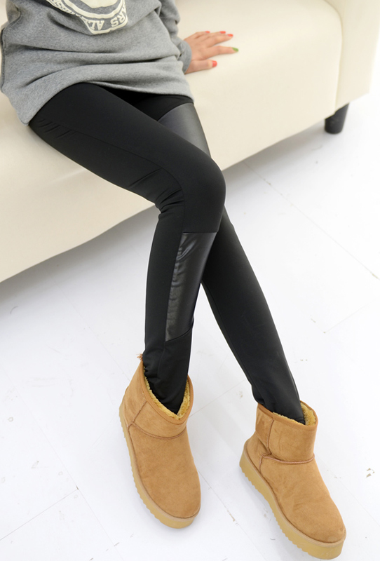 free shipping promotions I6-4 spring 2013 pants all-match asymmetrical faux leather patchwork slim legging fashion