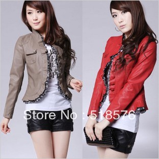 free shipping PU clothing female short design slim 2013 women's small leather clothing plus size outerwear female