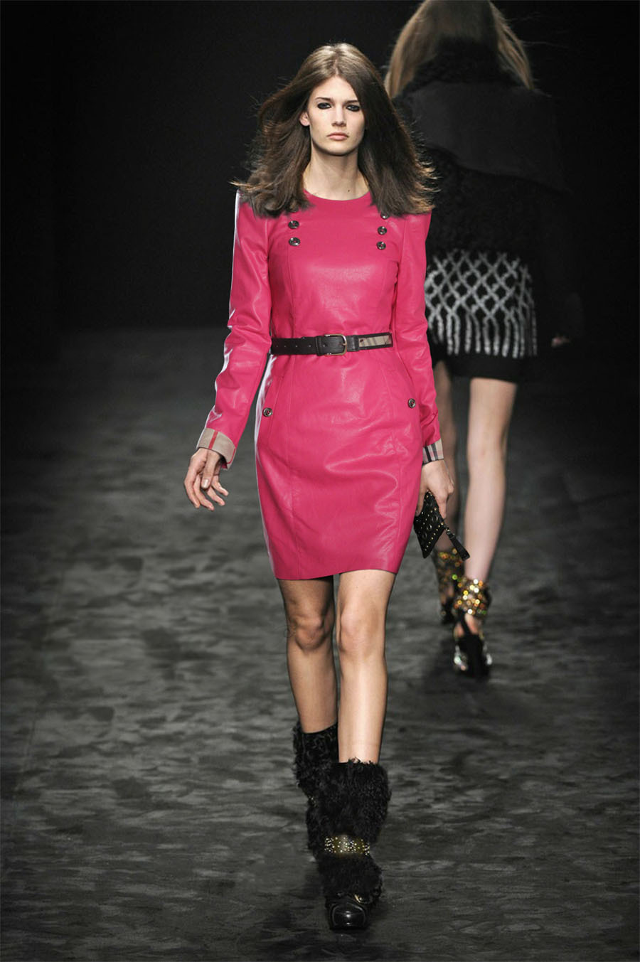 Free Shipping! PU double breasted lacing long-sleeve dress 2012 autumn leather skirt 1015 1254