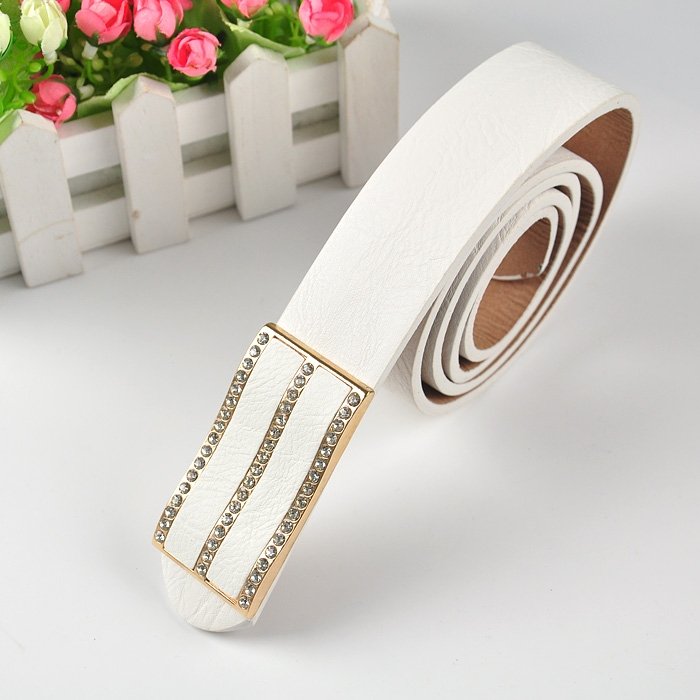 Free shipping Pu leather belts Women's Diamond Belts Size 100-110cm White Color