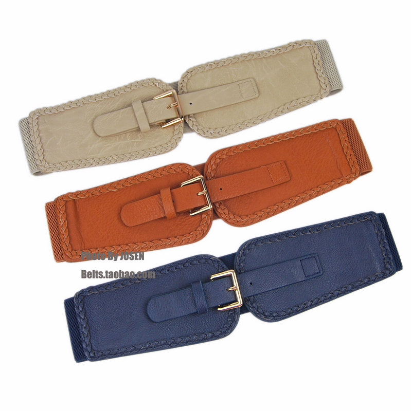 FREE SHIPPING!PU LEATHER BRAIDING CORDING GOLD BUCKLE WOMEN WIAST WIDE ELASTIC BELT
