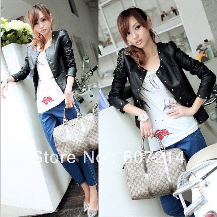 Free shipping PU leather coat / women's jacket / fashion jacket