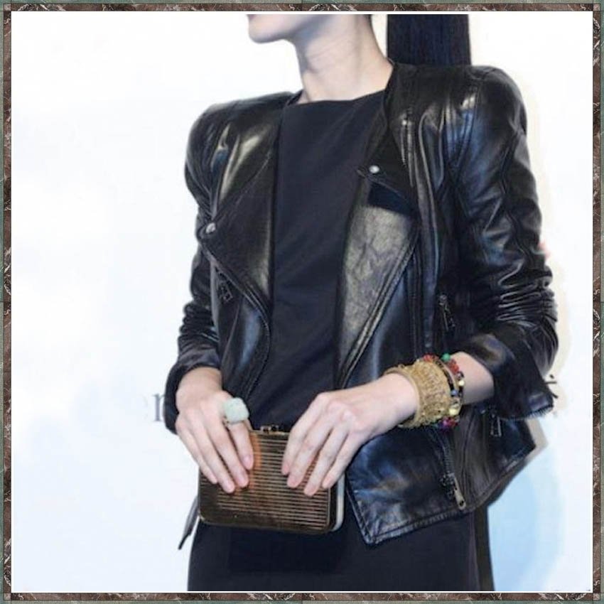 Free Shipping PU Leather Jacket Coat Women 8555