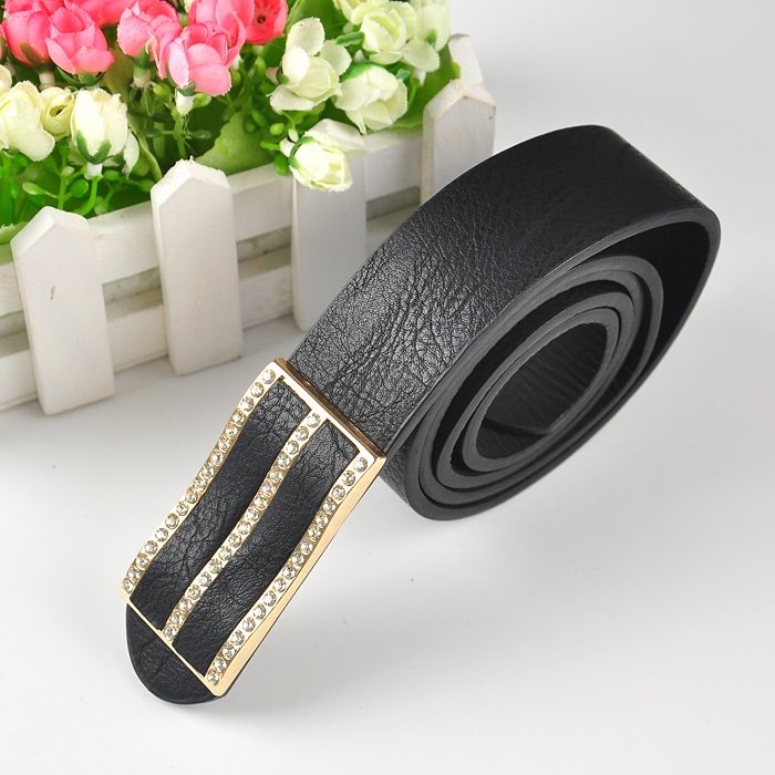 Free shipping Pu leather Wave belts Women's Diamond Belts Size Black Color wholesale & retail