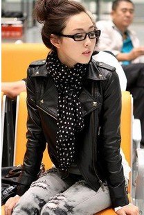 Free shipping  Pure color long sleeve cultivate locomotive leisure leather jacket coat women's coat ladies coat