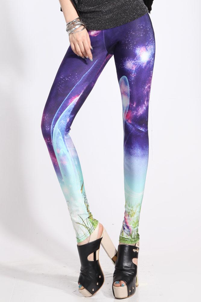 Free Shipping purple doodle print women's 9 legging 79102
