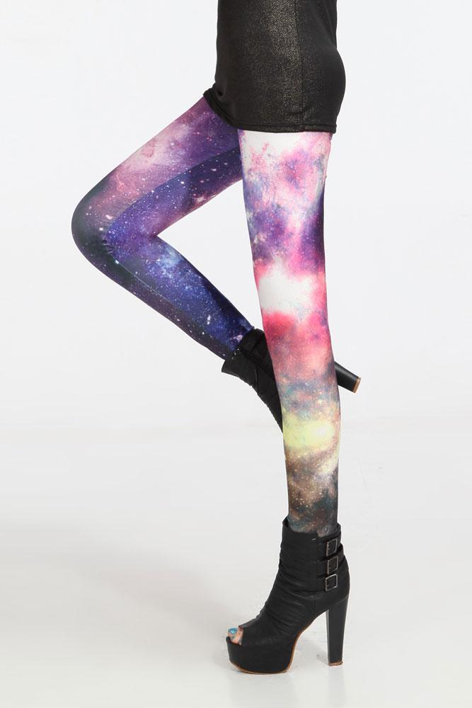 Free Shipping purple galaxy heat press series women's 9 legging 79084
