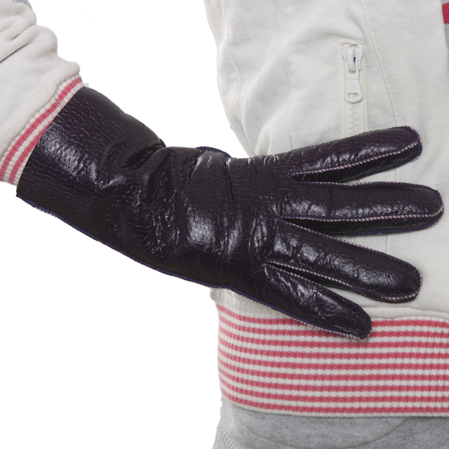 Free Shipping Purple women's genuine leather winter thermal women's sheepskin gloves beautiful finger gloves