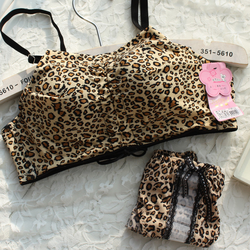 free shipping push up 2013 classic leopard print tube top feel lingerie bra set for women