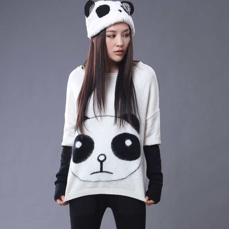 free shipping Qiqi qiqi plush black and white pattern sweater patchwork bat sweater