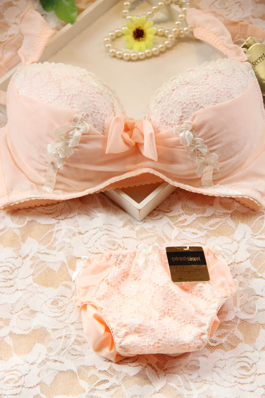 Free shipping! Quality embroidery double breasted bow 3 women's bra underwear set 6832