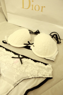 Free Shipping Quality lace bow bra gauze dream underwear set pink white black princess