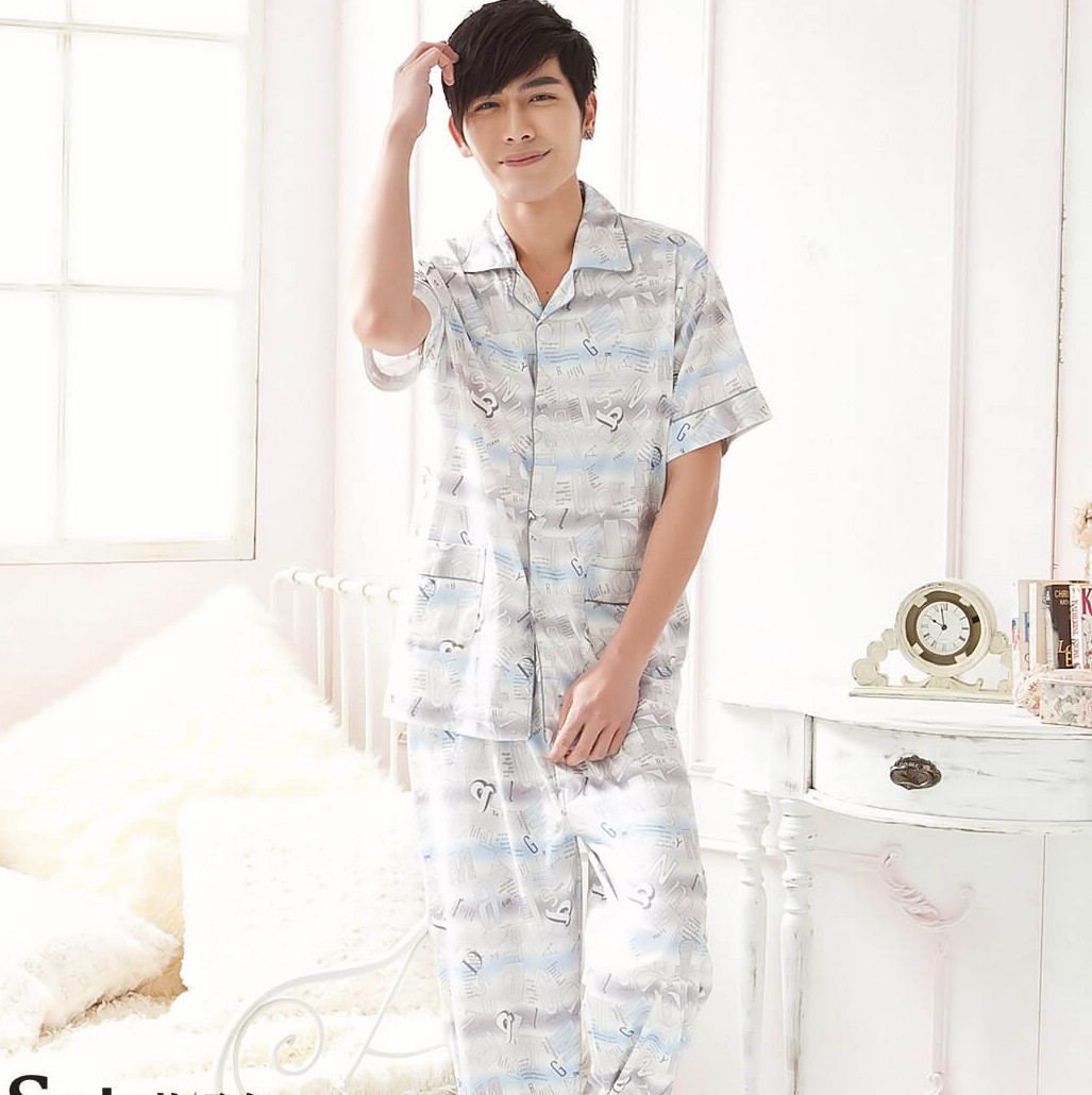 free shipping Quality male sleepwear short-sleeve 100% cotton lounge twinset dropshipping